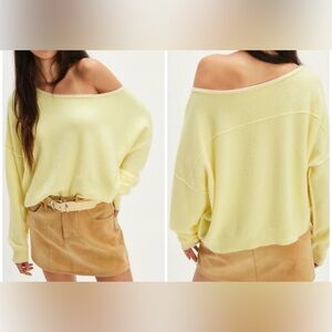 NWT Free People See Me SoftSpun Pullover - wax Daisy yellow - medium *IR*